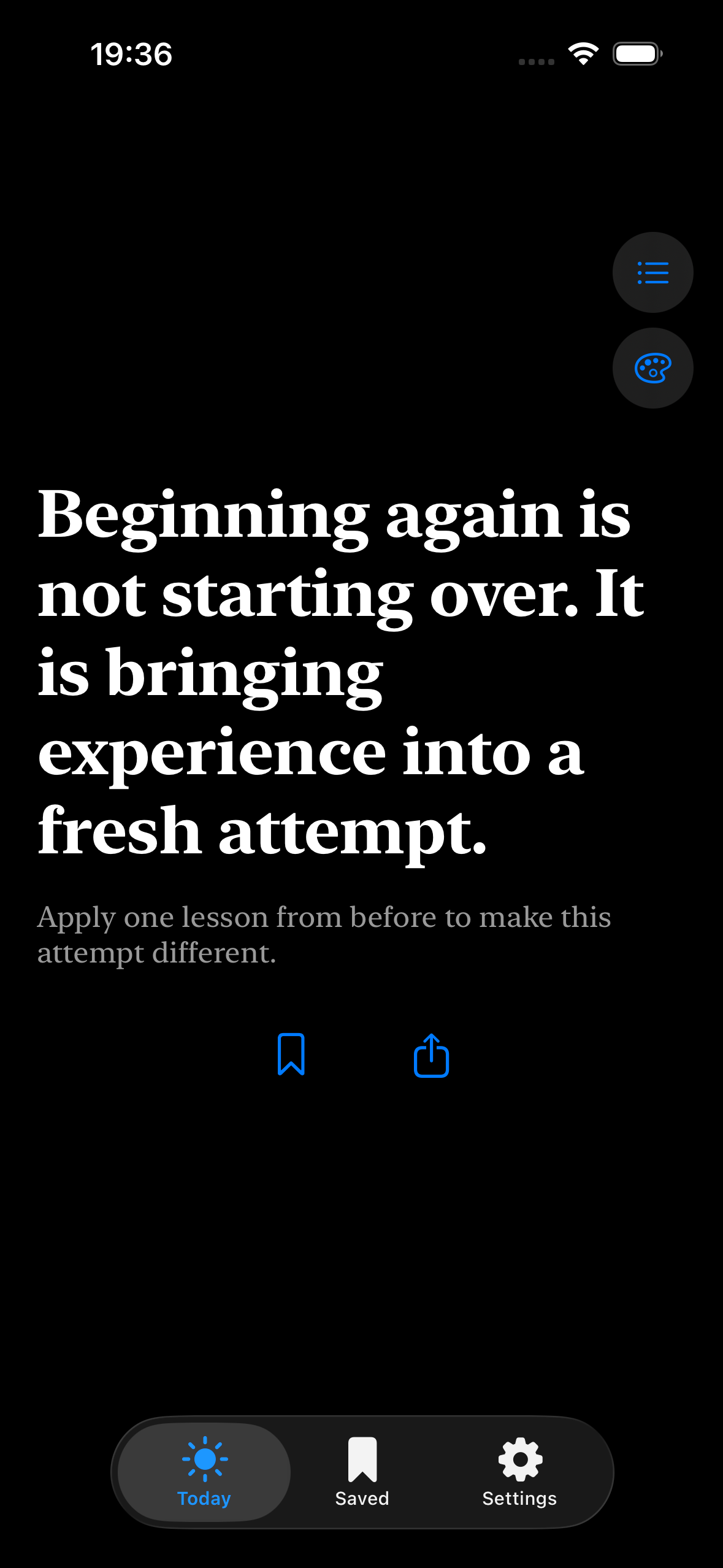 Daily Push Today tab showing a dark-themed quote